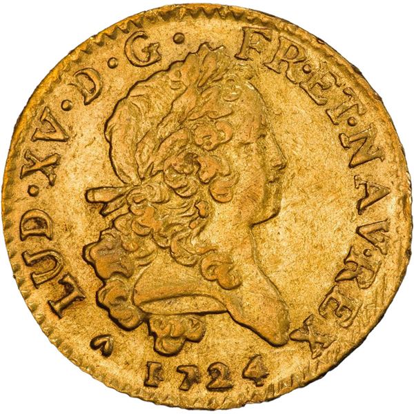 FRANCE, Aix mint, gold louis d'or Mirliton, Louis XV, 1724-&, PCGS AU55.