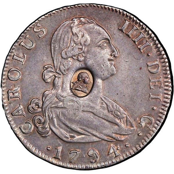 GREAT BRITAIN, Bank of England, half dollar, George III, bust in oval indent countermark (1797) on a