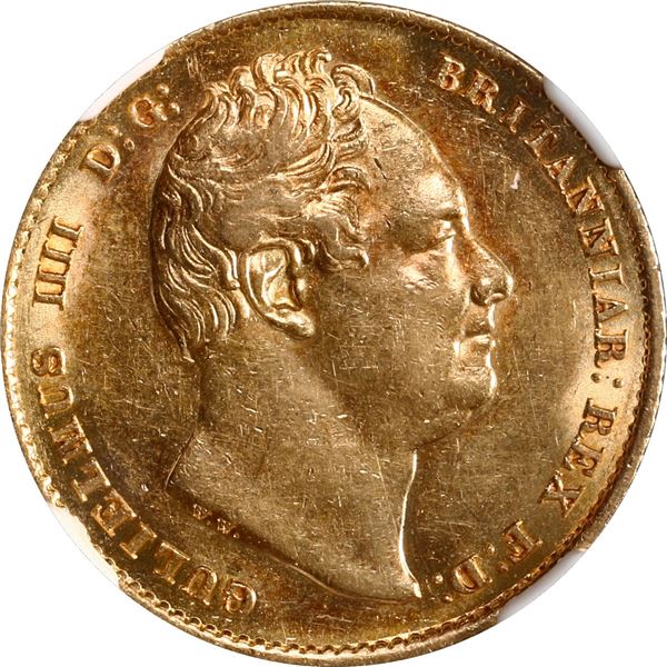 GREAT BRITAIN, London, gold sovereign, William IV, 1836, NGC AU 58.