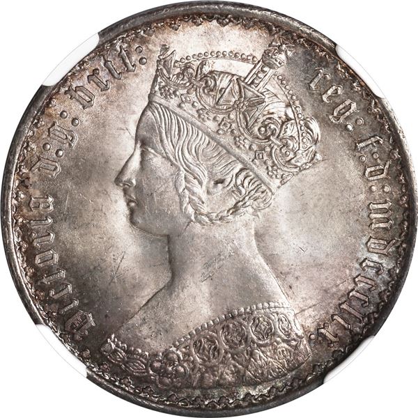 GREAT BRITAIN, London, 2 shillings (florin), Victoria, 1859, Gothic Style, NGC MS 65, "top pop."