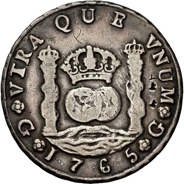 GUATEMALA, Guatemala City, pillar 8 reales, Charles III, 1765 P, NGC VF details / chopmarked.
