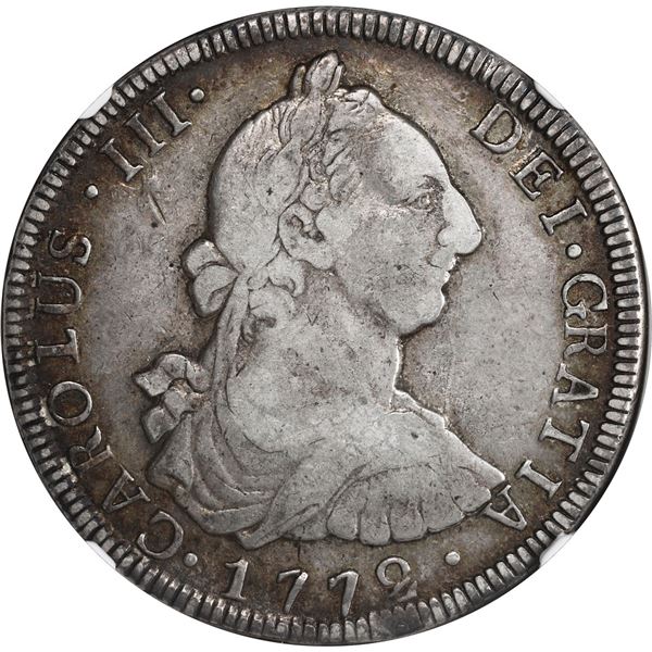 GUATEMALA, Guatemala City, bust 8 reales, Charles III, 1772 P, NGC VF 30.