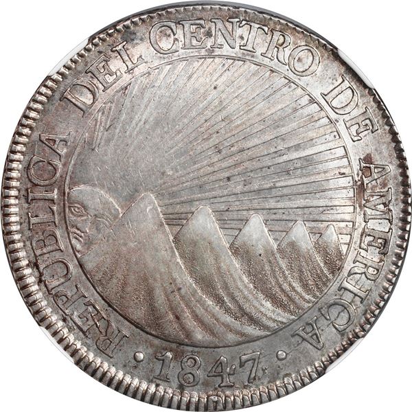 GUATEMALA (Central American Republic), Guatemala City, 8 reales, 1847/6 A, NGC AU 53, ex-Busto.