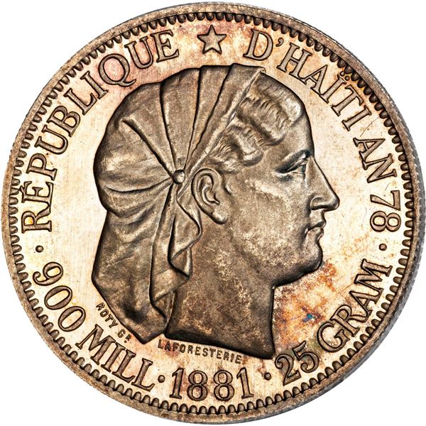 HAITI, struck at the Paris Mint, proof 1 gourde, 1881, very rare, PCGS PR66, finest and only example