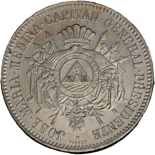 HONDURAS, struck at the Paris Mint, copper-nickel proof pattern 2 reales, President Medina, 1870-TAS