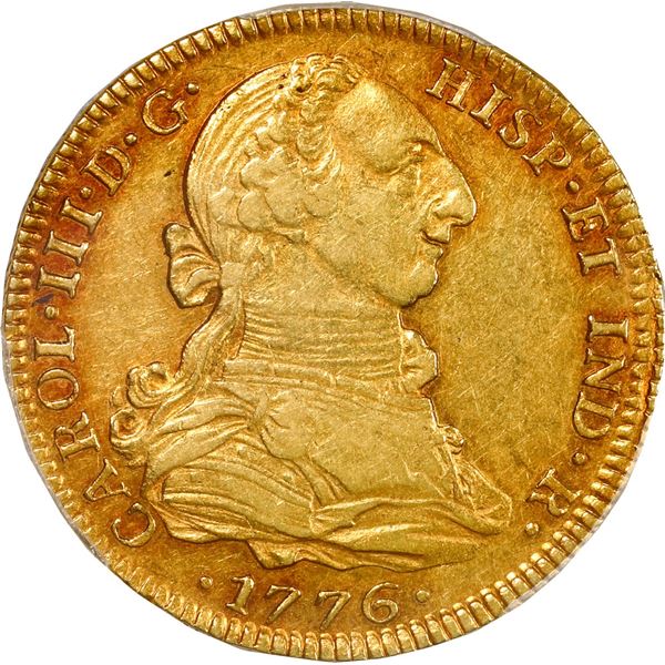 MEXICO, Mexico City, gold bust 4 escudos, Charles III, 1776 FM, PCGS AU53, finest and only example i