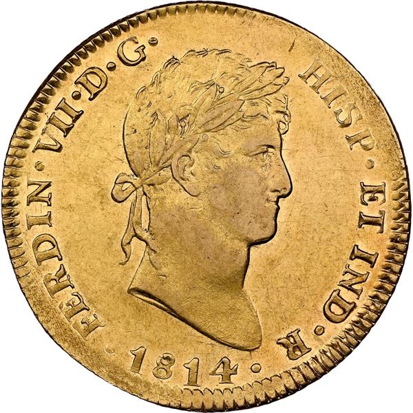MEXICO, Mexico City, gold bust 4 escudos, Ferdinand VII, 1814 HJ, rare, NGC AU 55, finest known in N