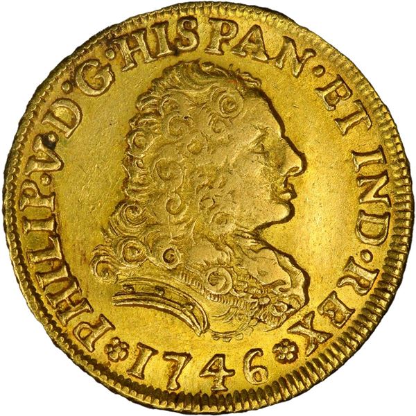 MEXICO, Mexico City, gold bust 2 escudos, Philip V, 1746 MF, PCGS AU55, finest and only example in P