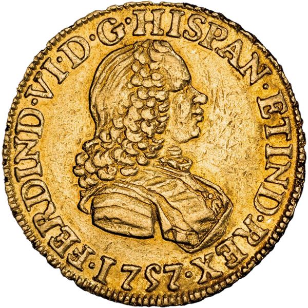 MEXICO, Mexico City, gold bust 2 escudos, Ferdinand VI, 1757 MM, PCGS XF45, finest known in PCGS cen