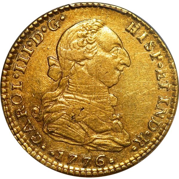 MEXICO, Mexico City, gold bust 2 escudos, Charles III, 1776 FM, PCGS AU50, "top pop."