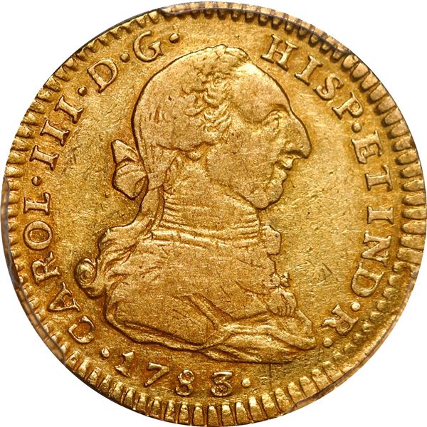 MEXICO, Mexico City, gold bust 2 escudos, Charles III, 1783/2 FF, PCGS XF45, "top pop."