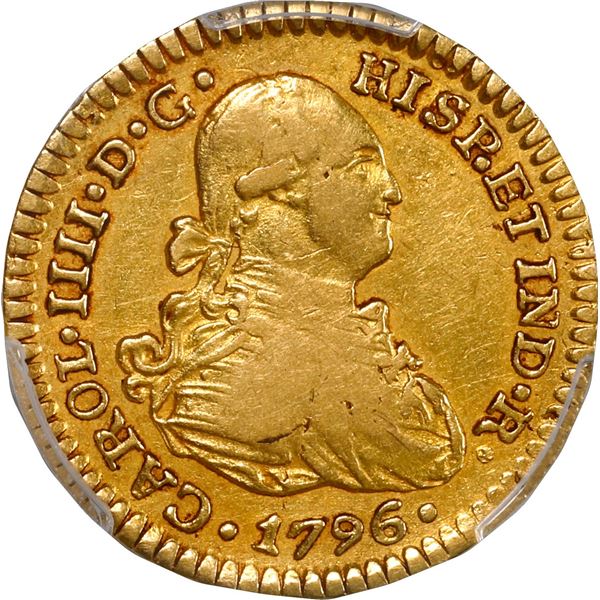 MEXICO, Mexico City, gold bust 1 escudo, Charles IV, 1796 FM, PCGS XF40, finest and only example in 