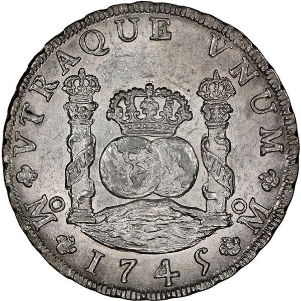MEXICO, Mexico City, pillar 8 reales, Philip V, 1745 MF, NGC MS 63, ex-Espinola.