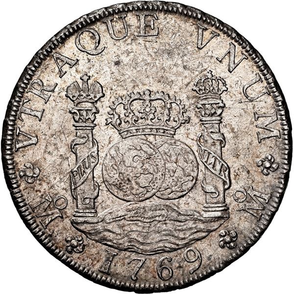 MEXICO, Mexico City, pillar 8 reales, Charles III, 1769 MF, NGC AU 58, ex-Tan.