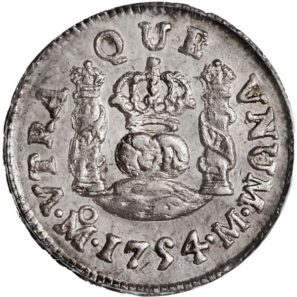 MEXICO, Mexico City, pillar ½ real, Ferdinand VI, 1754 M, PCGS MS63 (Old Green Label), finest known 