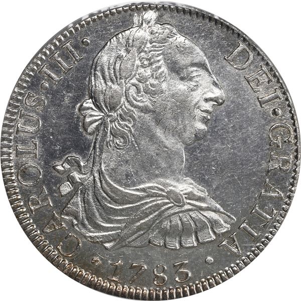 MEXICO, Mexico City, bust 8 reales, Charles III, 1783 FF, PCGS AU58.