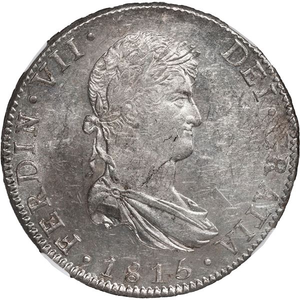 MEXICO, Mexico City, bust 8 reales, Ferdinand VII, 1815 JJ, NGC AU 58.