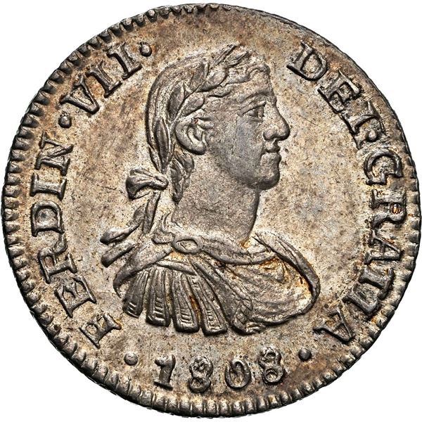 MEXICO, Mexico City, bust ½ real, Ferdinand VII transitional ("armored" bust), 1808 TH, NGC MS 64, f