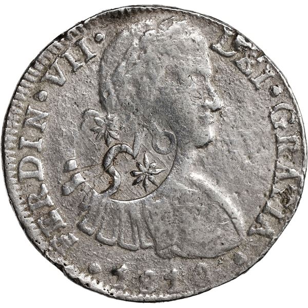 MEXICO, Morelos, Type A countermark on a cast counterfeit Mexico City, Mexico, bust 8 reales, Ferdin