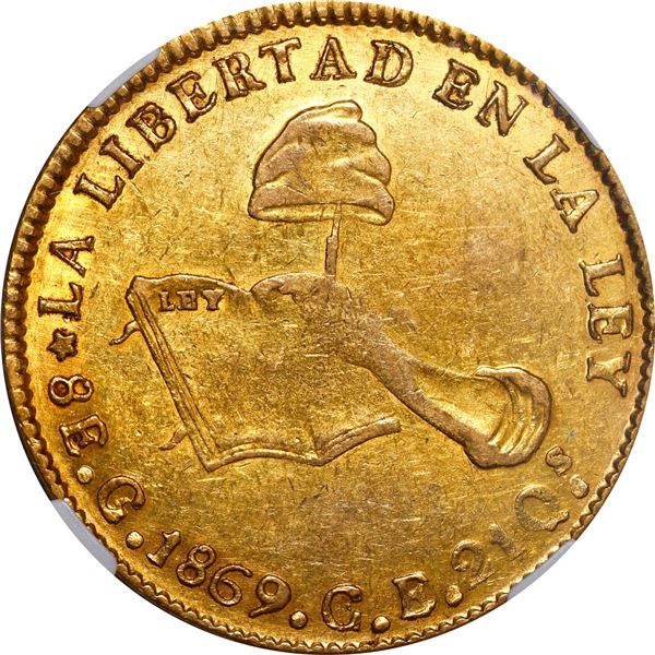 MEXICO, Culiacán, gold 8 escudos, 1869 CE, NGC XF 45.