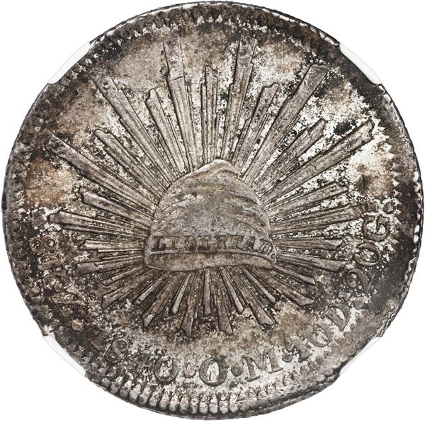 MEXICO, Zacatecas, cap-and-rays 8 reales, 1840 OM, NGC AU 58.