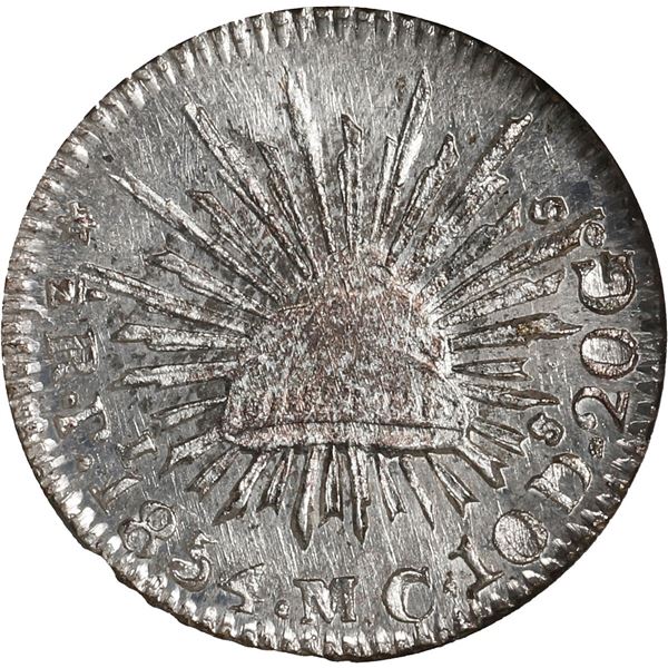 MEXICO, San Luis Potosí, cap-and-rays ½ real, 1854 MC, ANACS MS 63.