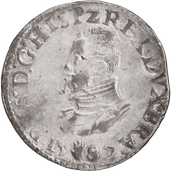 NETHERLANDS (Spanish), Brabant, Antwerp mint, ½ philip daalder, Philip II, 1587, rare.