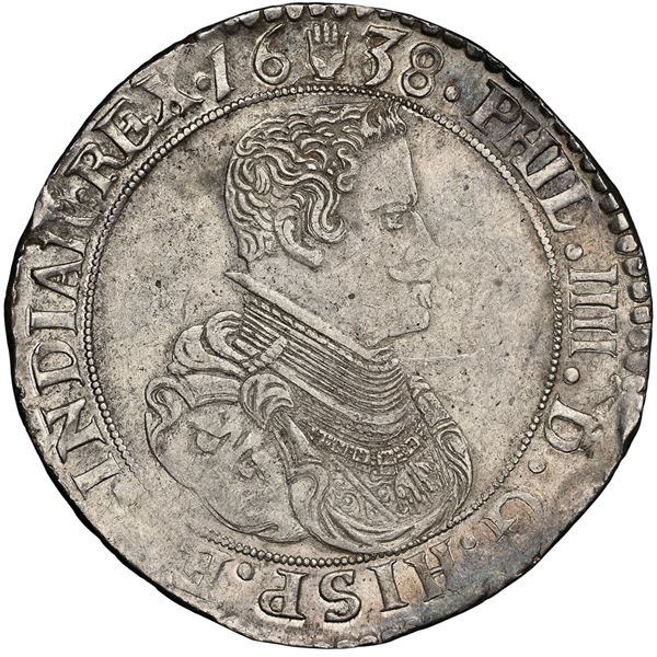 NETHERLANDS (Spanish), Brabant, Antwerp mint, portrait ducatoon, Philip IV, 1638, NGC AU 58, "top po