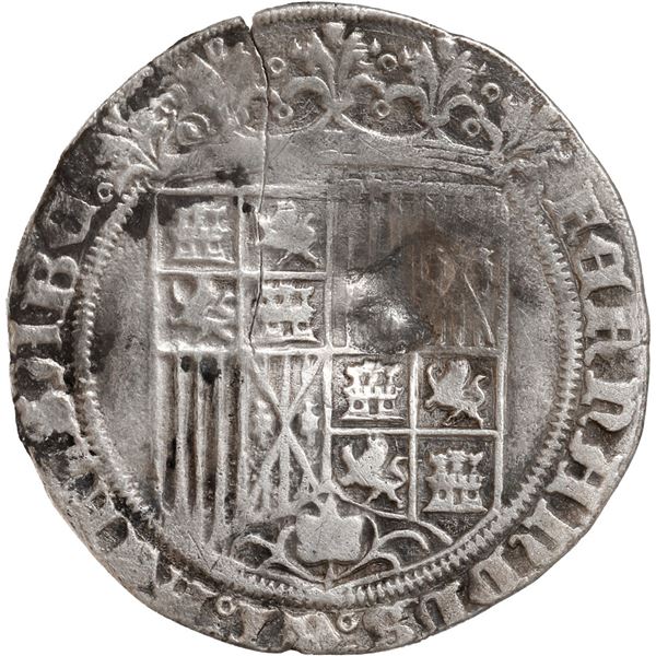 PANAMA, 1 real, countermark P on a Burgos, Spain, 1 real of Ferdinand-Isabel, assayer scallop at top