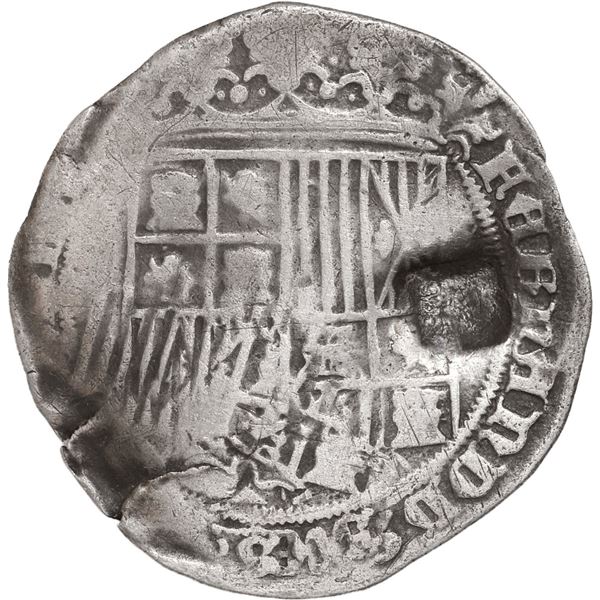 PANAMA, 1 real, countermark P on a Burgos, Spain, 1 real of Ferdinand-Isabel, assayer scallop at top