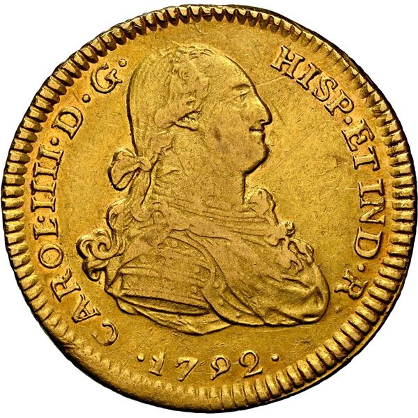 PERU, Lima, gold bust 2 escudos, Charles IV, 1792 IJ, NGC AU details / cleaned, ex-Sellschopp, ex-Al