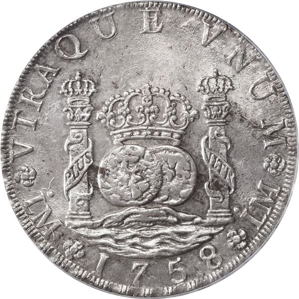 PERU, Lima, pillar 8 reales, Ferdinand VI, 1758 JM, PCGS MS61.