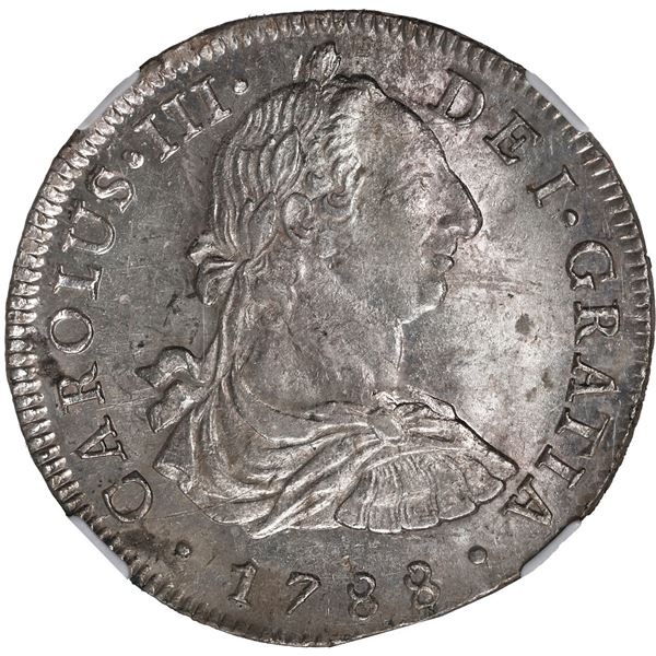 PERU, Lima, bust 8 reales, Charles III, 1788 IJ, NGC MS 61.