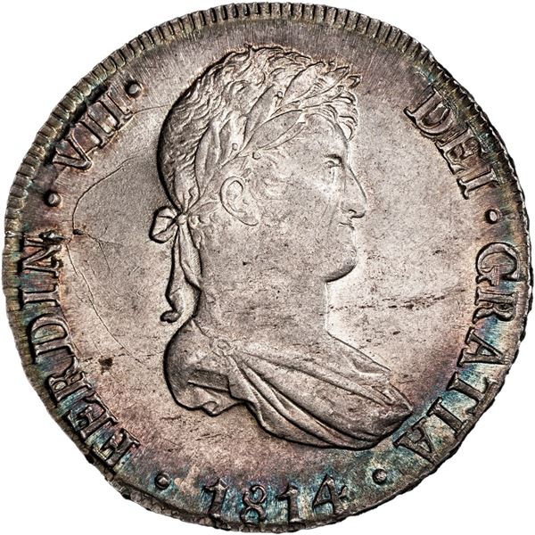 PERU, Lima, bust 8 reales, Ferdinand VII, 1814 JP, PCGS MS63, "top pop."