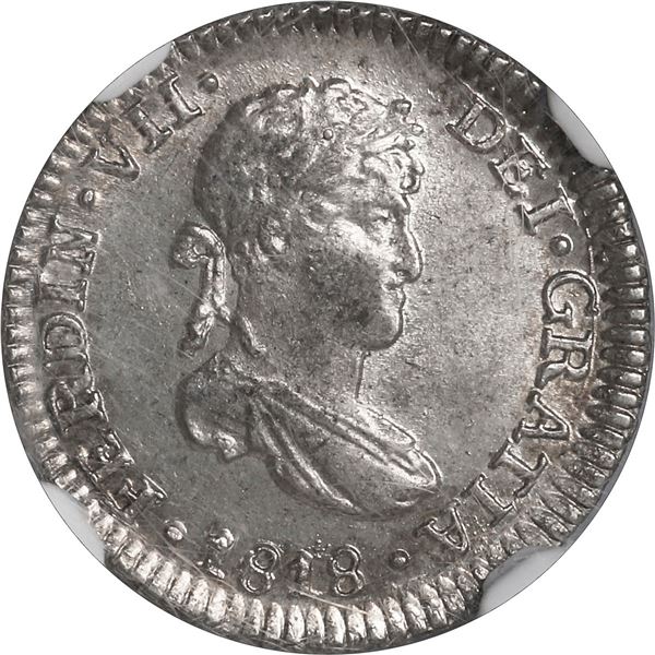 PERU, Lima, bust ½ real, Ferdinand VII, 1818 JP, NGC MS 63.