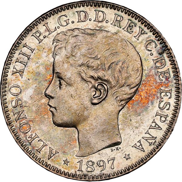 PHILIPPINES (under Spain), Manila, 1 peso, Alfonso XIII, 1897, NGC MS 61.