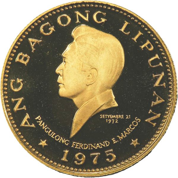 PHILIPPINES, struck in Munich, gold proof 1000 piso, Ferdinand Marcos, 1975, Third Anniversary of Th