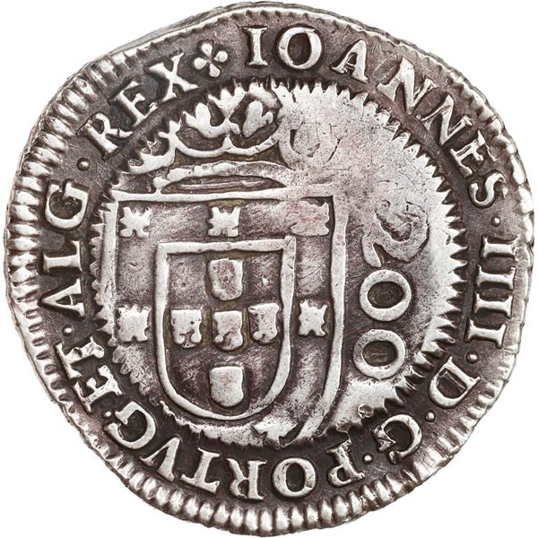 PORTUGAL, 250 reis, re-stamped legends (1698) on a Porto meio cruzado (200 reis) of João IV with cro