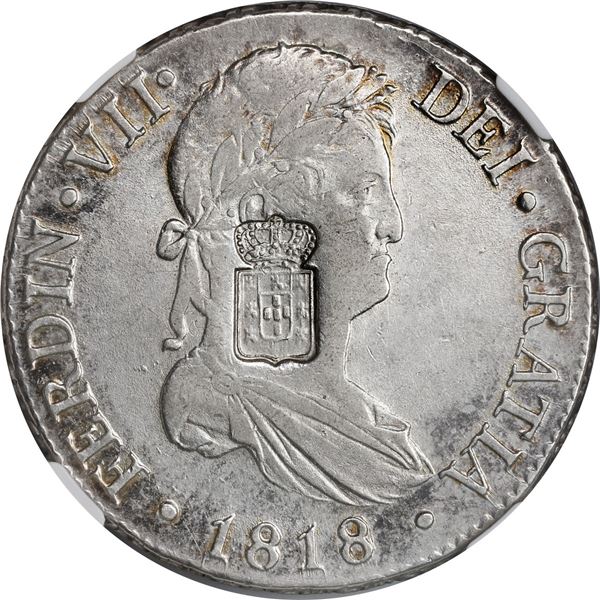 PORTUGAL, 870 reis, Maria II, crowned-arms countermark (1834) on a Madrid, Spain, bust 8 reales, Fer