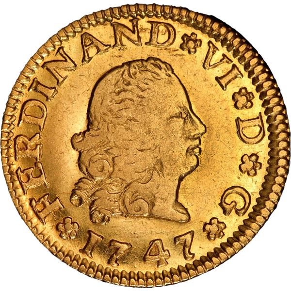 SPAIN, Seville, gold bust ½ escudo, Ferdinand VI (first bust), 1747 PJ, PCGS AU53.