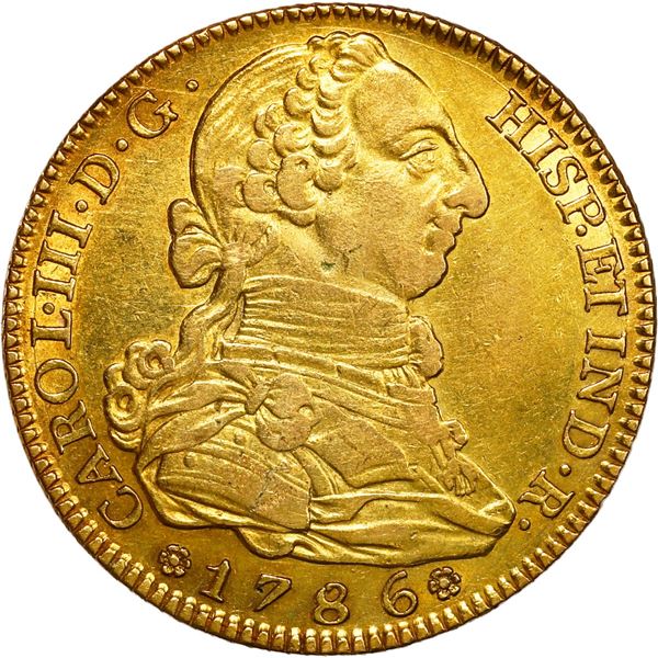 SPAIN, Madrid, gold bust 4 escudos, Charles III, 1786 DV.