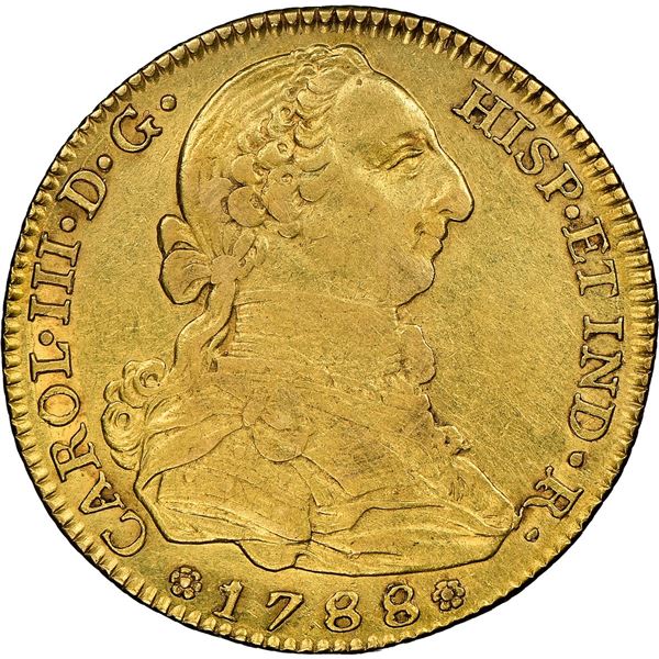 SPAIN, Madrid, gold bust 4 escudos, Charles III, 1788/3 M/JD, very rare, NGC XF 45, finest and only 