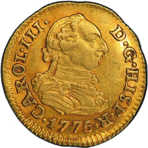 SPAIN, Seville, gold bust ½ escudo, Charles III, 1775 CF, PCGS AU53, finest and only example in PCGS