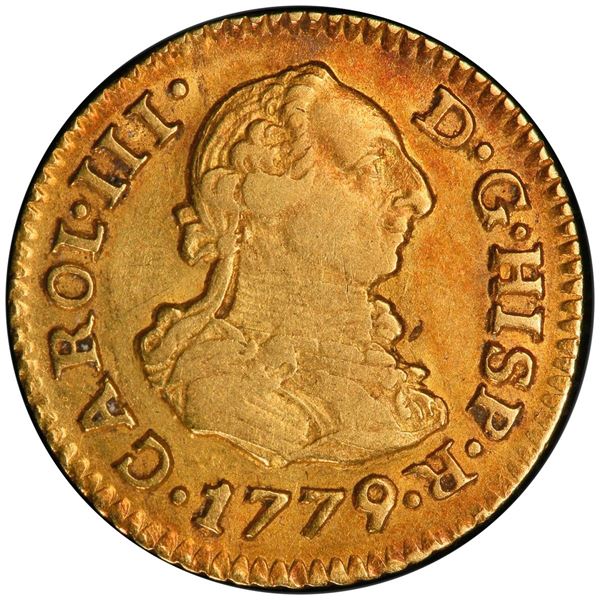 SPAIN, Seville, gold bust ½ escudo, Charles III, 1779 CF, PCGS AU53.
