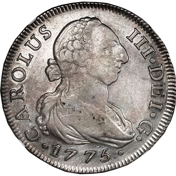 SPAIN, Seville, bust 8 reales, Charles III, 1775 CF, NGC XF 40.