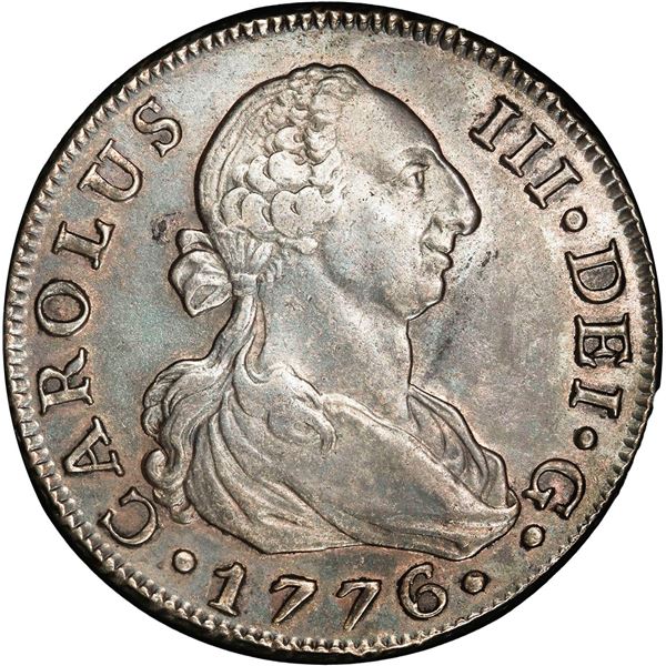 SPAIN, Seville, bust 8 reales, Charles III, 1776 CF, PCGS XF40.