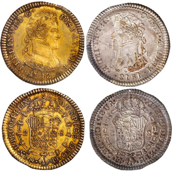 SPAIN, Madrid, matching pair of gilt silver uniface clichés (obverse and reverse) for gold bust 2 es