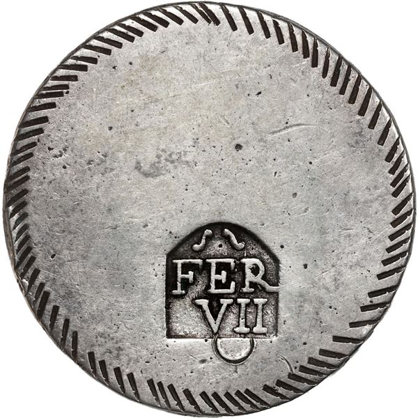 SPAIN, Catalonia, Girona, 1 duro, Ferdinand VII, 1808, borders of diagonal lines.