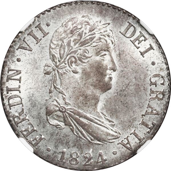 SPAIN, Madrid, 2 reales, Ferdinand VII, 1824 AJ, NGC MS 65.
