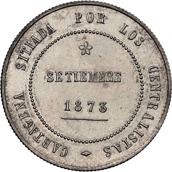 SPAIN, Cartagena, Cantonal Revolution, 5 pesetas, 1873, NGC MS 63.